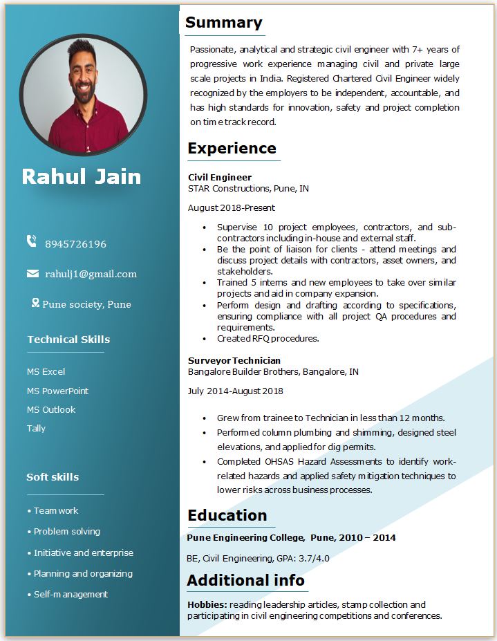BE Civil Engineering resume format